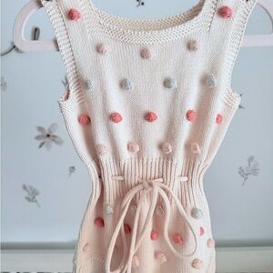 Pink and Cream Polka Dot Knit Dress